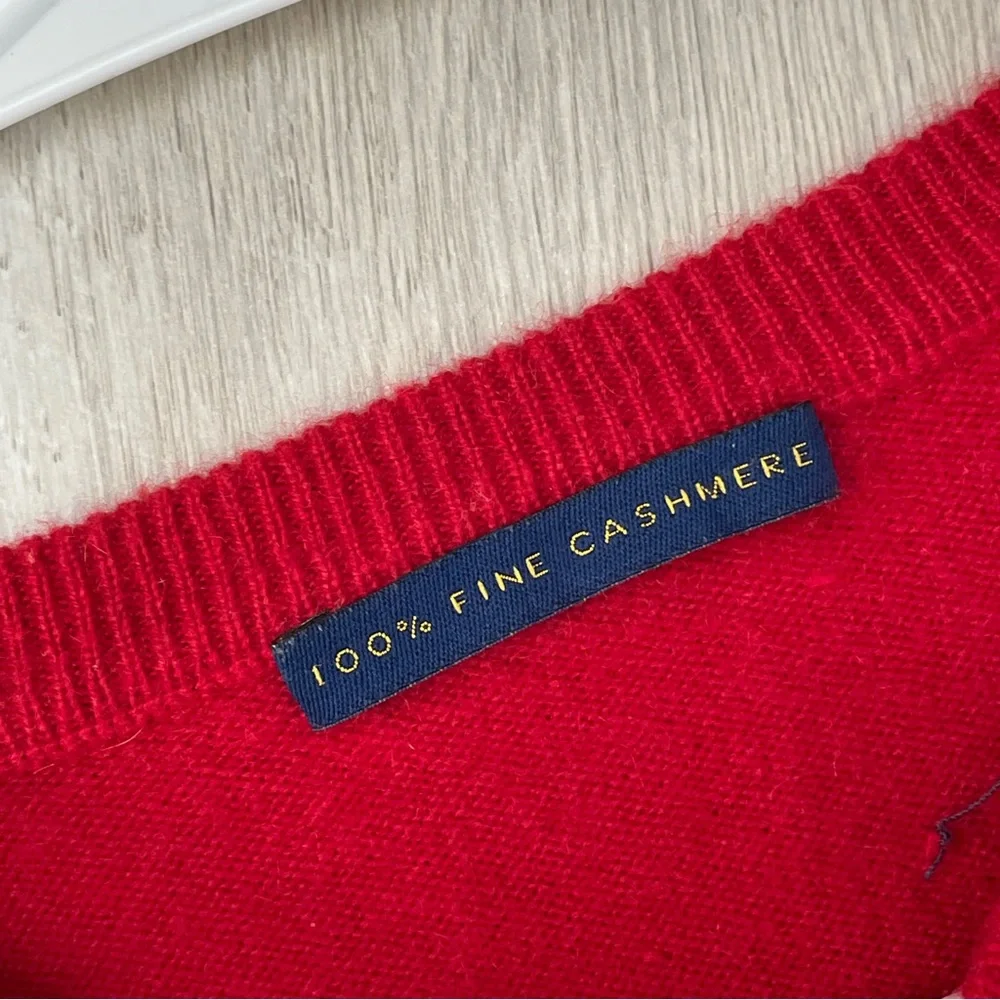 Cashmere V-Neck Sweater long sleeve knit mens Red (large) classic preppy bright